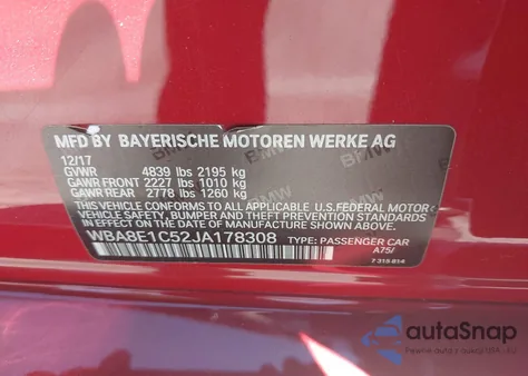 2018 BMW 330E Iperformance from USA, damaged, VIN WBA8E1C52JA178308